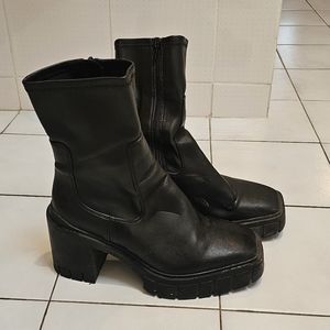 Aldo Black Heeled Combat Boot-Size 7.5